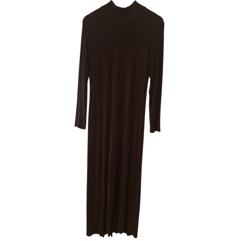 Double D Ranchwear Women’s Size Medium Solid Brown Western Turtleneck Maxi Dress - Picture 4 of 9